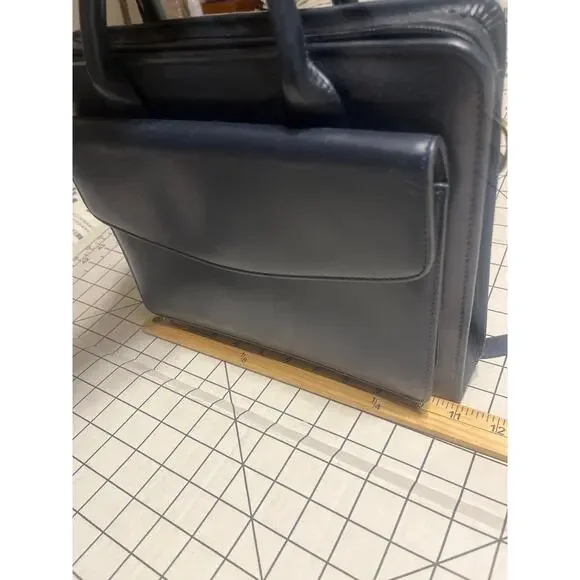 VINTAGE LEATHER FRANKLIN QUEST PORTFOLIO BRIEFCASE  NAVY BLUE - Picture 10 of 11